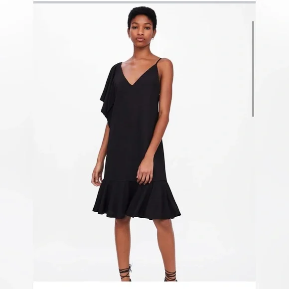 Zara Black One-Shoulder Dress Size Medium